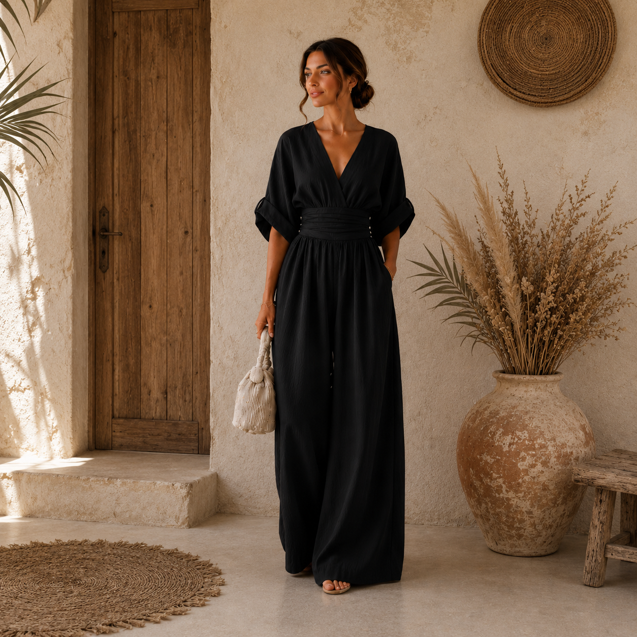 Daniela Lumière — Mono fluido con escote cruzado